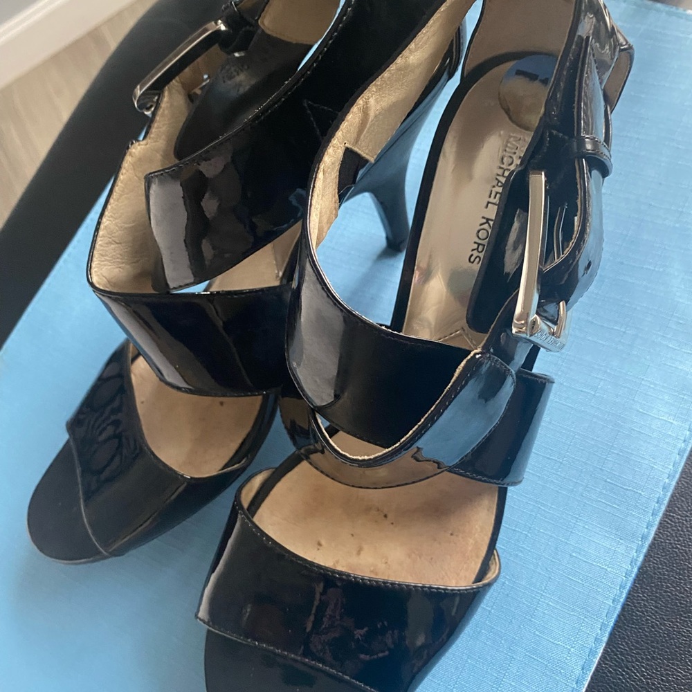 Michael Kors Black Strappy Heels with Ankle Buckle